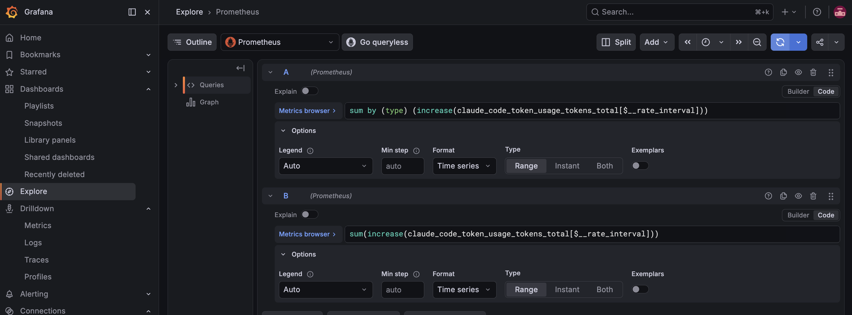 Grafana Explore 中的时序查询