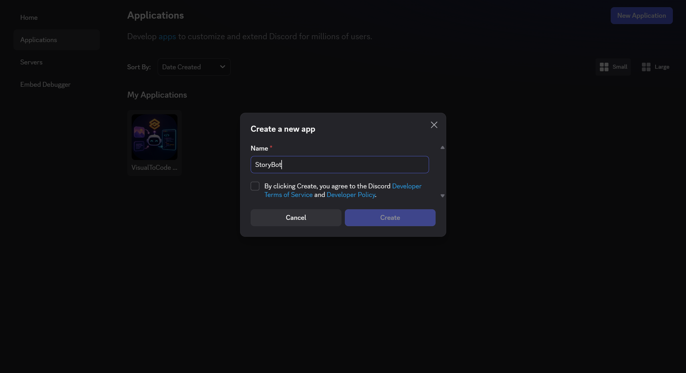 点击“New Application”按钮时界面的图片