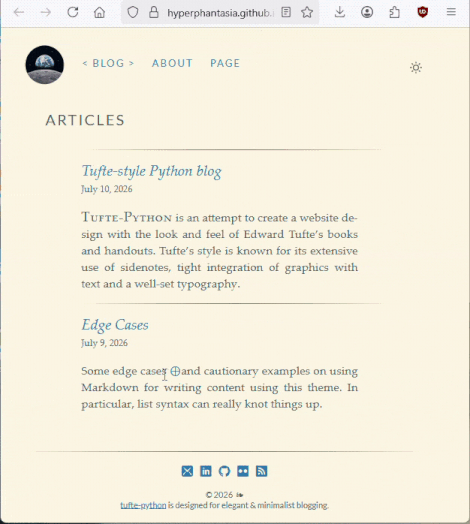 展示响应式状态的 Tufte Python 博客。