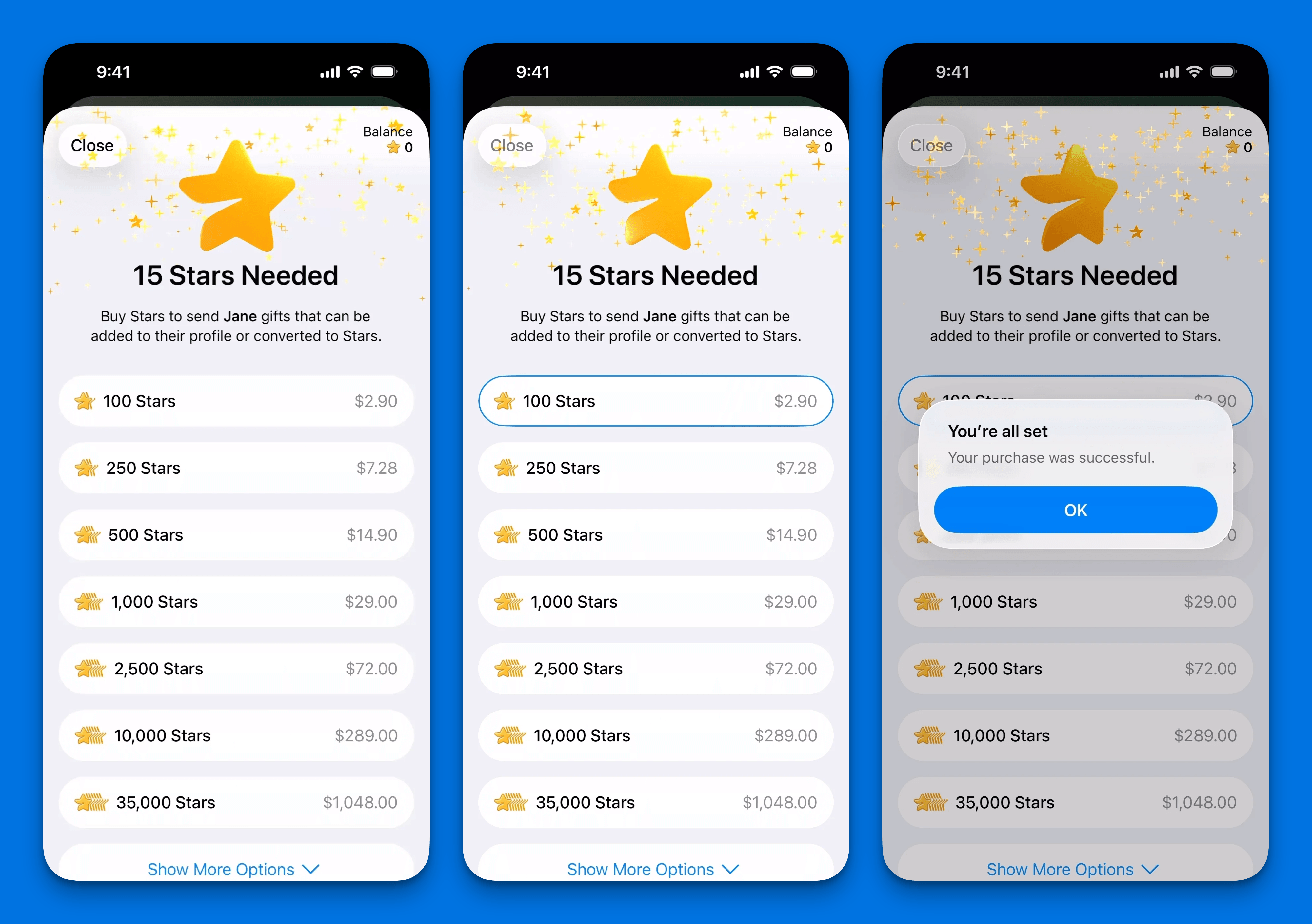 Telegram 聊天记录中，一件礼物伴着彩带动画送达，标注